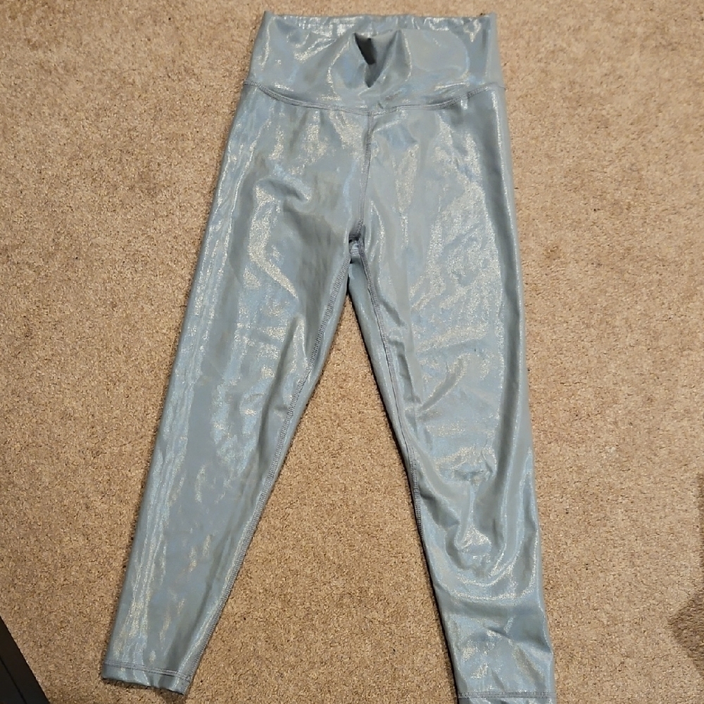 Shiny Grayish Green High-Waisted Leggings